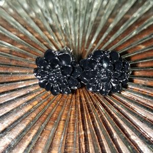 Black Floral Stud Earrings